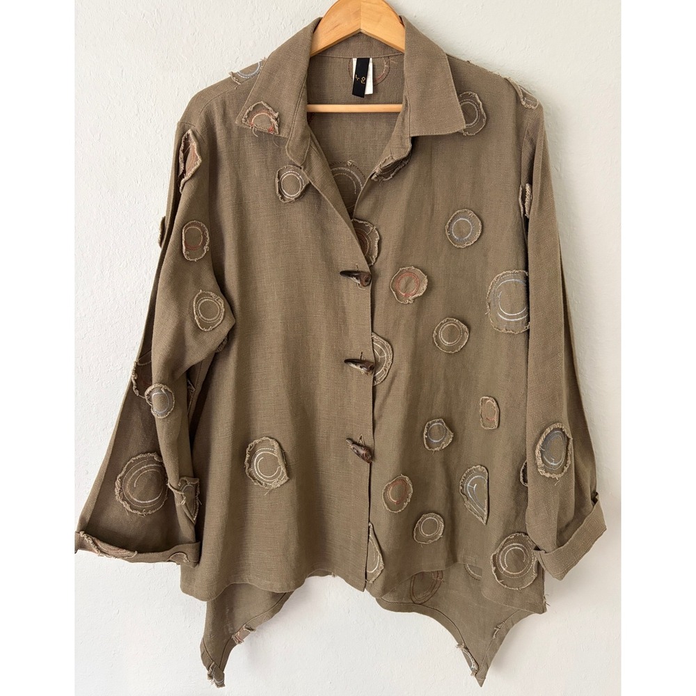Design Todays L.O.L. Women Embroidered Linen Toggle Button Jacket XL Lagenlook